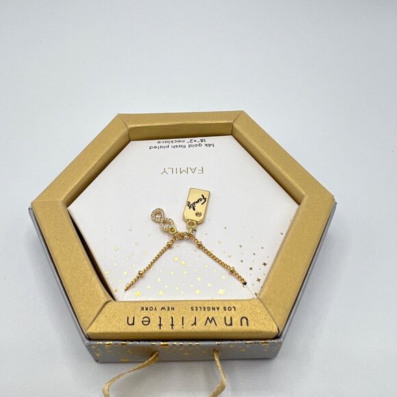 UNWRITTEN Cubic Zirconia "Family" Tag Charm Necklace in Gold-Tone MSRP $50 NWT - Picture 6 of 7
